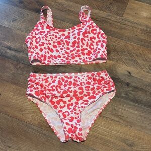Red and White Leopard Print Bikini Set